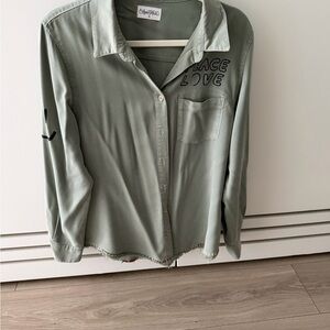 Lauren Moshi Sage Green 'Peace Love' Button-Down Shirt